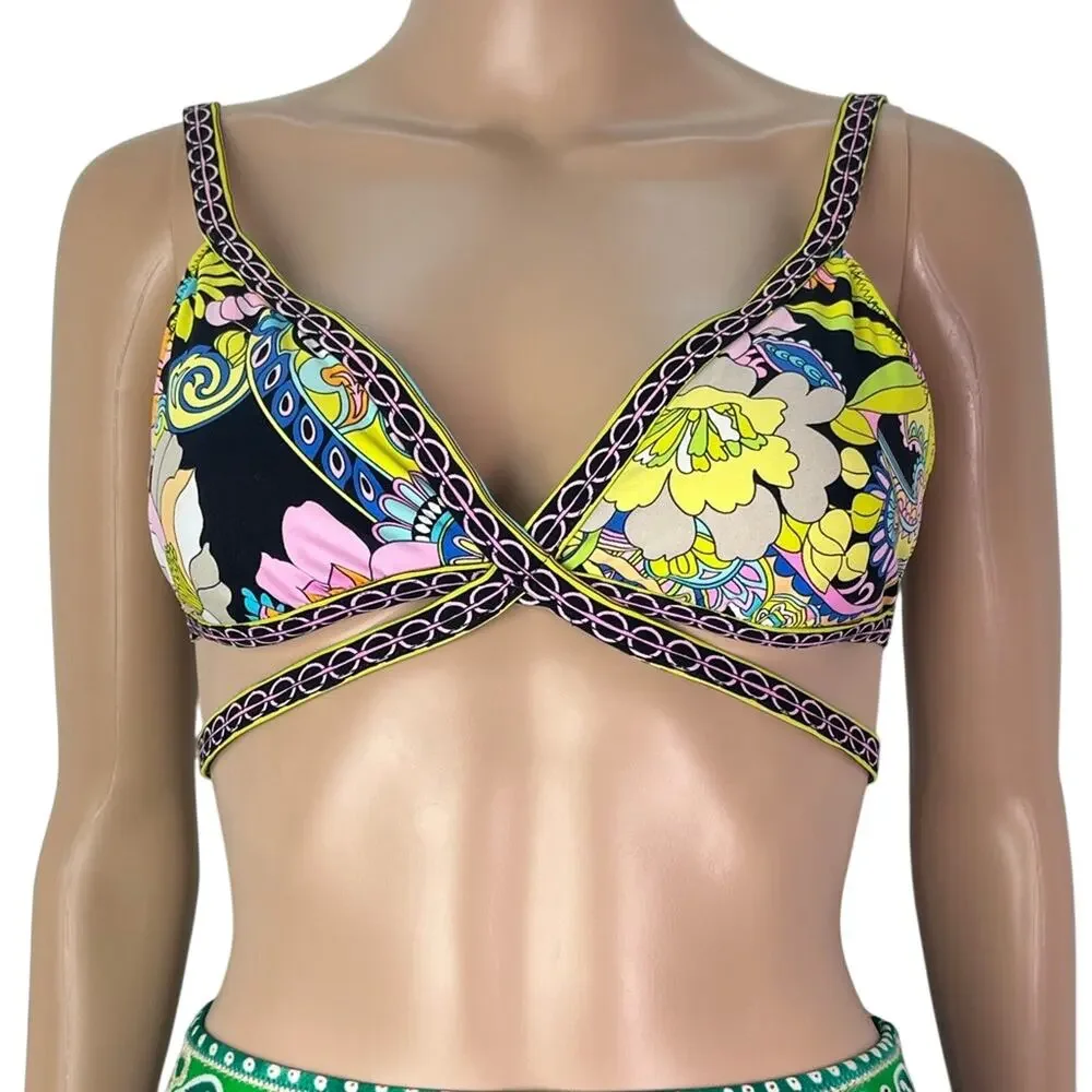 Trina Turk Monaco Faux Wrap Multi Strap Floral Print Triangle Bikini Top